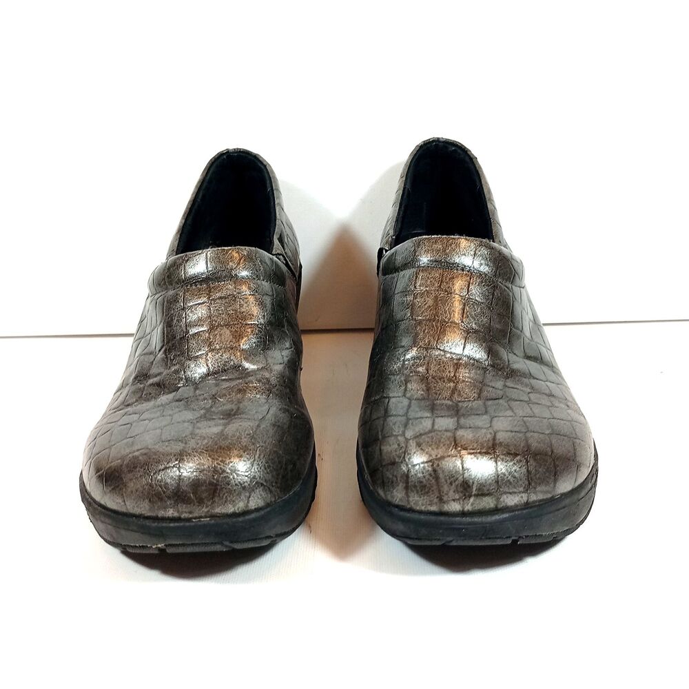 Nurse Mates Pillowtop Womens Bronze Croc Slip On Clogs Shoes Size 9M